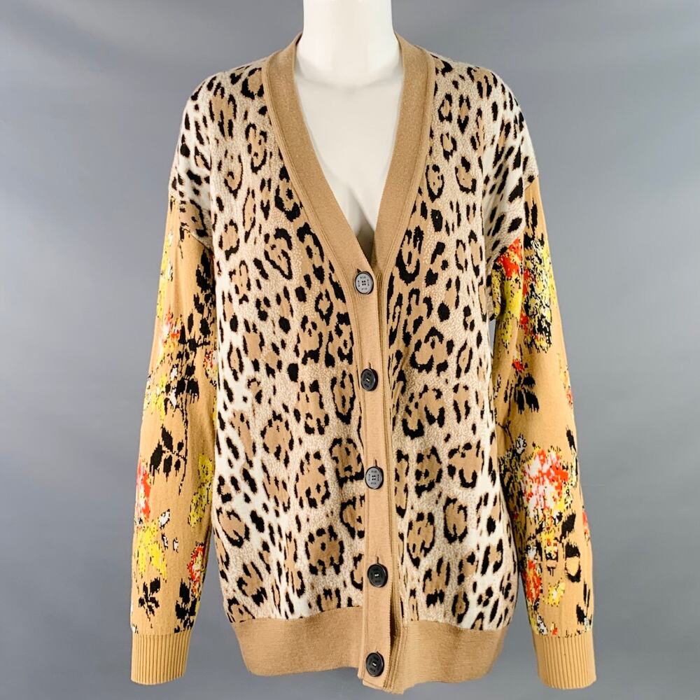 MSGM Khaki Black White Viscose Distressed Oversized Mixed Patterns Cardigan